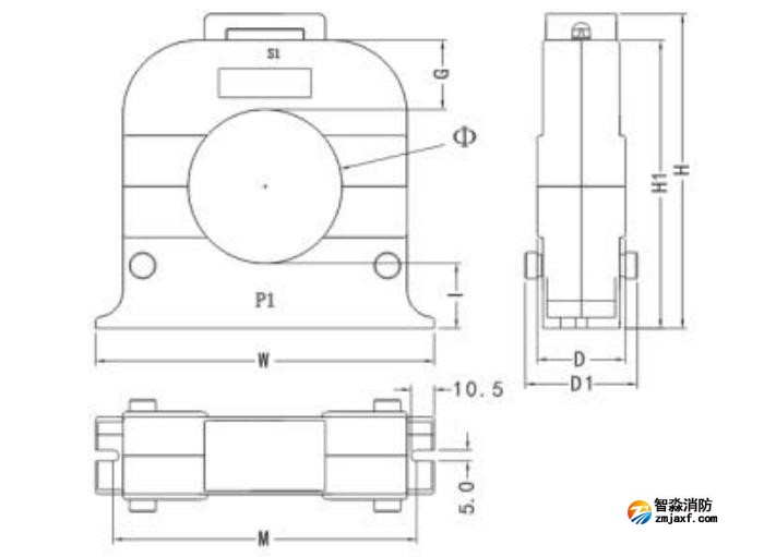 開口式，圓孔100A-400A外形尺寸圖